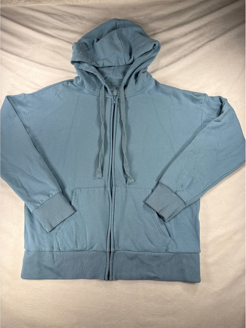 Time and Tru Light Blue Full Zip Hoodie Sweatshirt, Size Medium